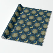 Celestial Sun Moon Stars Blue Gold Tarot Cadeaupapier (Uitgerold)