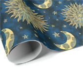 Celestial Sun Moon Stars Blue Gold Tarot Cadeaupapier (Rol Hoek)