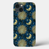 Celestial Sun Moon Stars Blue Gold Tarot Case-Mate iPhone Case (Achterkant)
