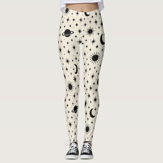 Celestial Sun Moon Stars Cream Leggings (Voorkant)