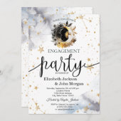 Celestial Sun, Moon, Stars Flowers Verloving Kaart (Voorkant / Achterkant)