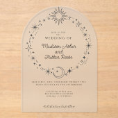 Celestial Sun Moon Stars Frosted Acryl Wedding Acryl Uitnodigingen (Voorkant)