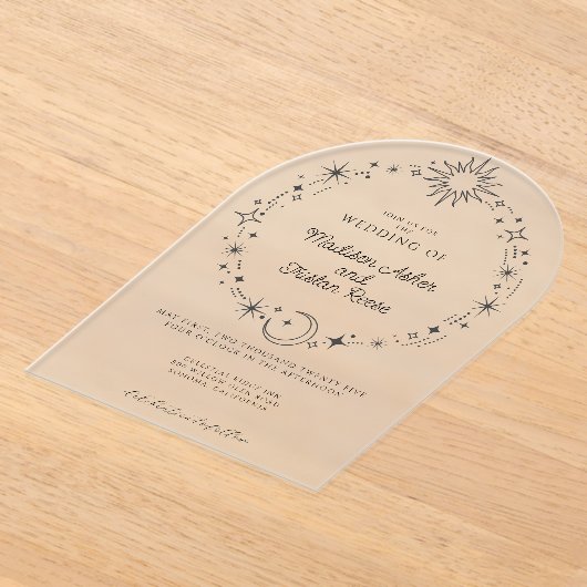 Celestial Sun Moon Stars Frosted Acryl Wedding Uitnodigingen (Laagn)