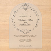 Celestial Sun Moon Stars Frosted Acryl Wedding Uitnodigingen (Voorkant)