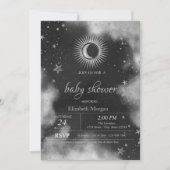 Celestial Sun, Moon, Stars Grey Baby shower Kaart (Voorkant)