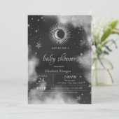 Celestial Sun, Moon, Stars Grey Baby shower Kaart (Staand voorkant)