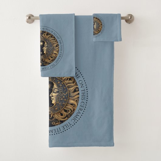 Celestial Sun Moon Stars Midnight Sky gepersonalis Bad Handdoek (Insitu)