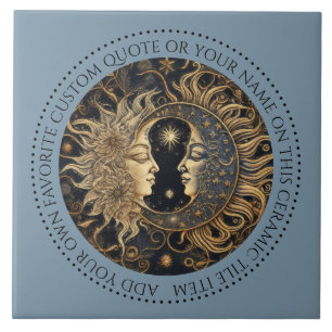 Celestial Sun Moon Stars Midnight Sky gepersonalis Tegeltje