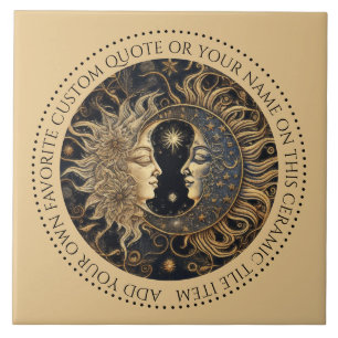 Celestial Sun Moon Stars Midnight Sky gepersonalis Tegeltje