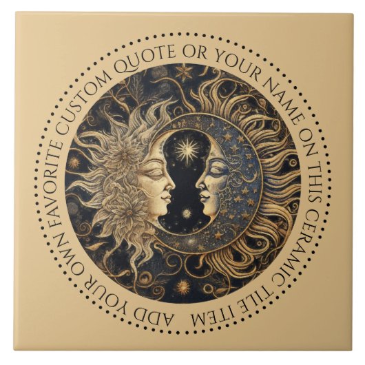 Celestial Sun Moon Stars Midnight Sky gepersonalis Tegeltje (Voorkant)