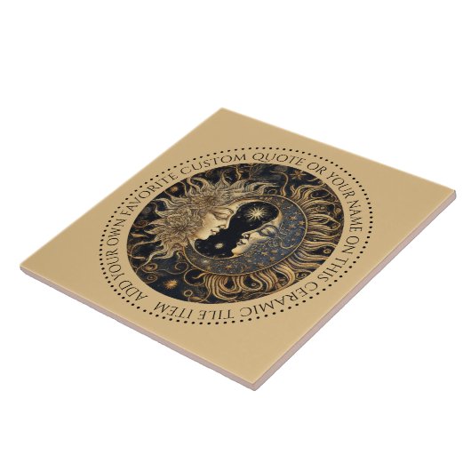 Celestial Sun Moon Stars Midnight Sky gepersonalis Tegeltje (Zijkant)