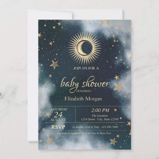 Celestial Sun, Moon, Stars Night Sky Baby shower Kaart (Voorkant)