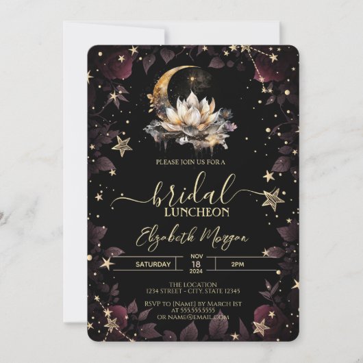 Celestial Sun, Moon, Stars Rozen Night Sky Bridal Kaart (Voorkant)