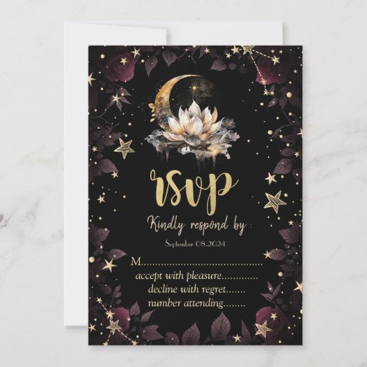 Celestial Sun, Moon, Stars Rozen Night Sky RSVP Kaart (Voorkant)