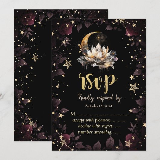 Celestial Sun, Moon, Stars Rozen Night Sky RSVP Kaart (Voorkant / Achterkant)