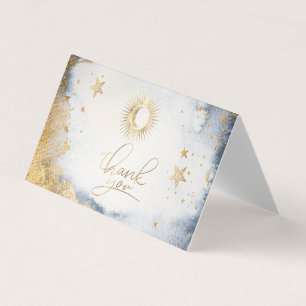 Celestial Sun, Moon, Stars Waterverf Dank je wel Visitekaartje