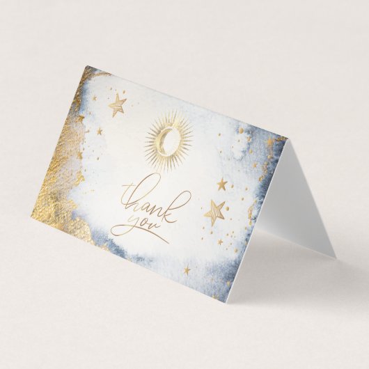 Celestial Sun, Moon, Stars Waterverf Dank je wel Visitekaartje (Voorkant)