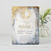 Celestial Sun, Moon, Stars Waterverf Wedding Kaart (Staand voorkant)