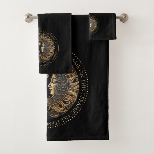 Celestial Sun Moon Stars Zwart gepersonaliseerd Bad Handdoek (Insitu)