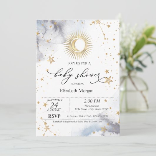 Celestial Sun, Moon, Sterren Baby shower Kaart (Staand voorkant)