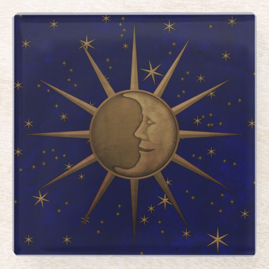 Celestial Sun Moon Sterrennacht Glazen Onderzetter (Voorkant)