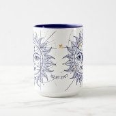 Celestial Sun Navy Blue & Gold Star Mok (Midden)