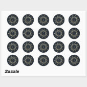 Celestial Sun Navy Blue Golden Elegant Ronde Sticker (Vel)