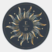 Celestial Sun Navy Blue Golden Elegant Ronde Sticker (Voorkant)