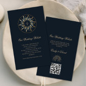 Celestial Sun Navy Blue Golden QR Informatiekaartje