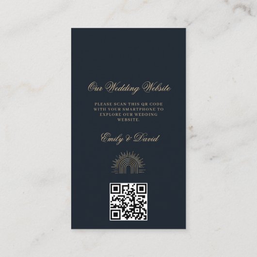 Celestial Sun Navy Blue Golden QR Informatiekaartje (Achterkant)