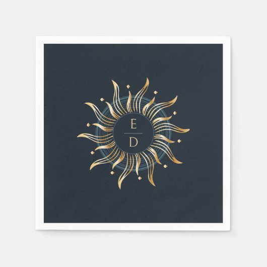 Celestial Sun Navy Golden Mystical Servet (Voorkant)