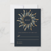 Celestial Sun Navy Gouden Monogram RSVP Kaartje (Voorkant)