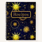 Celestial Sun Stars Zwart Goud Recept Boek (Voorkant)