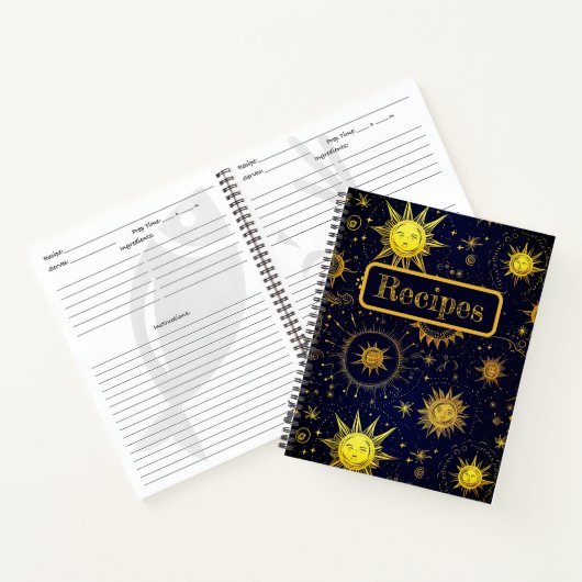 Celestial Sun Stars Zwart Goud Recept Boek (Binnen)