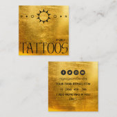 Celestial Sun Tattoo Salon Gold Metallic Vierkante Visitekaartje (Voorkant / Achterkant)