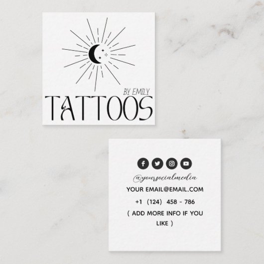 Celestial Sun Tattoo Salon Vierkante Visitekaartje (Voorkant / Achterkant)