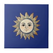 Celestial Sun with Face Gold and Dark Blue Tegeltje (Voorkant)