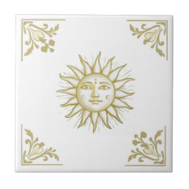 Celestial Sun with Face Gold and White Delft style Tegeltje