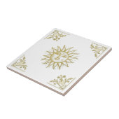 Celestial Sun with Face Gold and White Delft style Tegeltje (Zijkant)