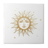Celestial Sun with Face Gold and White Tegeltje (Voorkant)