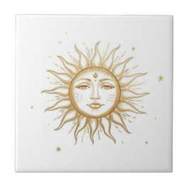 Celestial Sun with Face Gold and White Tegeltje