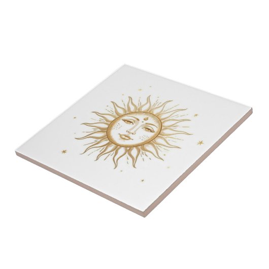 Celestial Sun with Face Gold and White Tegeltje (Zijkant)