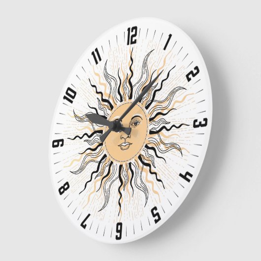 Celestial Sun Zwart & Geel  Sun Burst Grote Klok (Hoek)