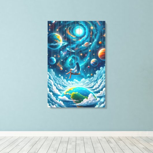 Celestial Swing: Dreaming Above Earth Print (Insitu (Houten vloer))