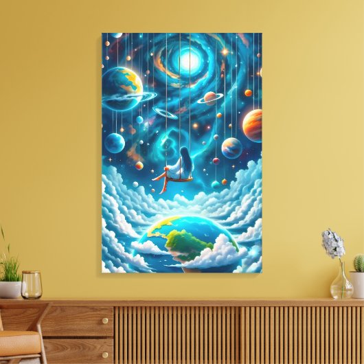 Celestial Swing: Dreaming Above Earth Print (Insitu (Woonkamer))