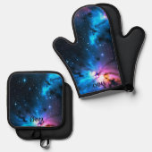 Celestial Swirls of Stars Aangepaste naam Ovenwant & Pannenlap Set (Voorkant / Achterkant)