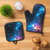 Celestial Swirls of Stars Aangepaste naam Ovenwant & Pannenlap Set (Top down)