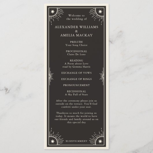 Celestial Tarot Boho star trouwceremonie Programmakaart (Voorkant)