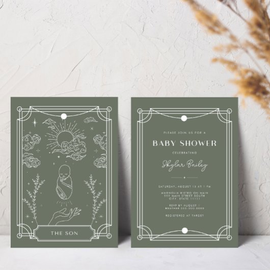 Celestial Tarot Boy Baby shower Uitnodiging