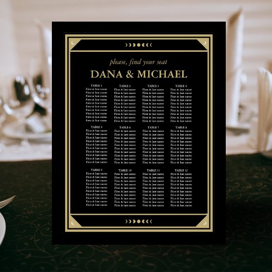 Celestial Tarot Gold Black Wedding Seating Chart F Poster